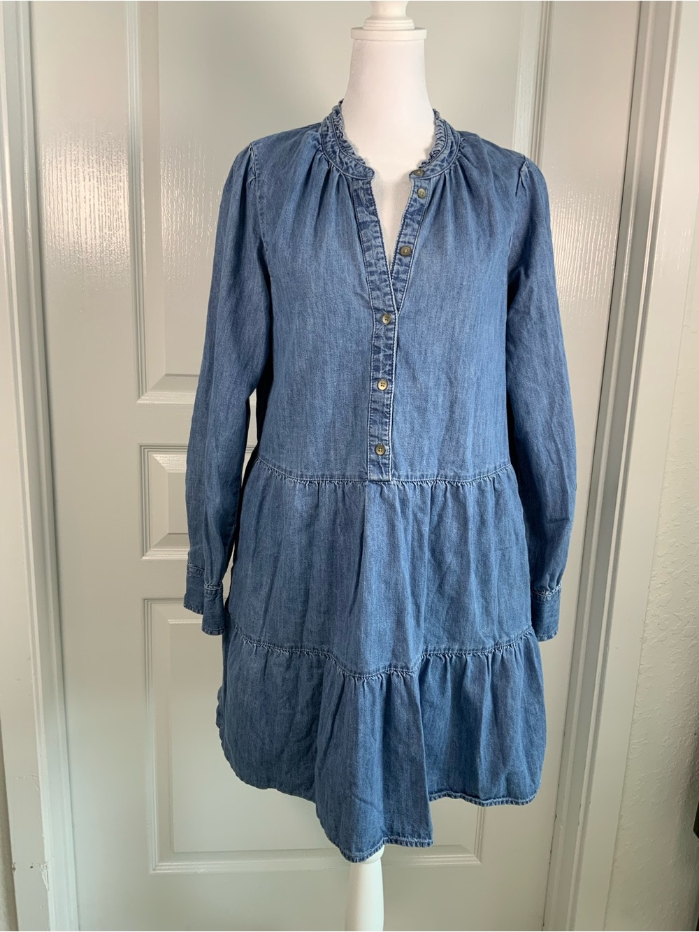 GAP Y2K Blue Long-Sleeve Tiered Denim Dress size S